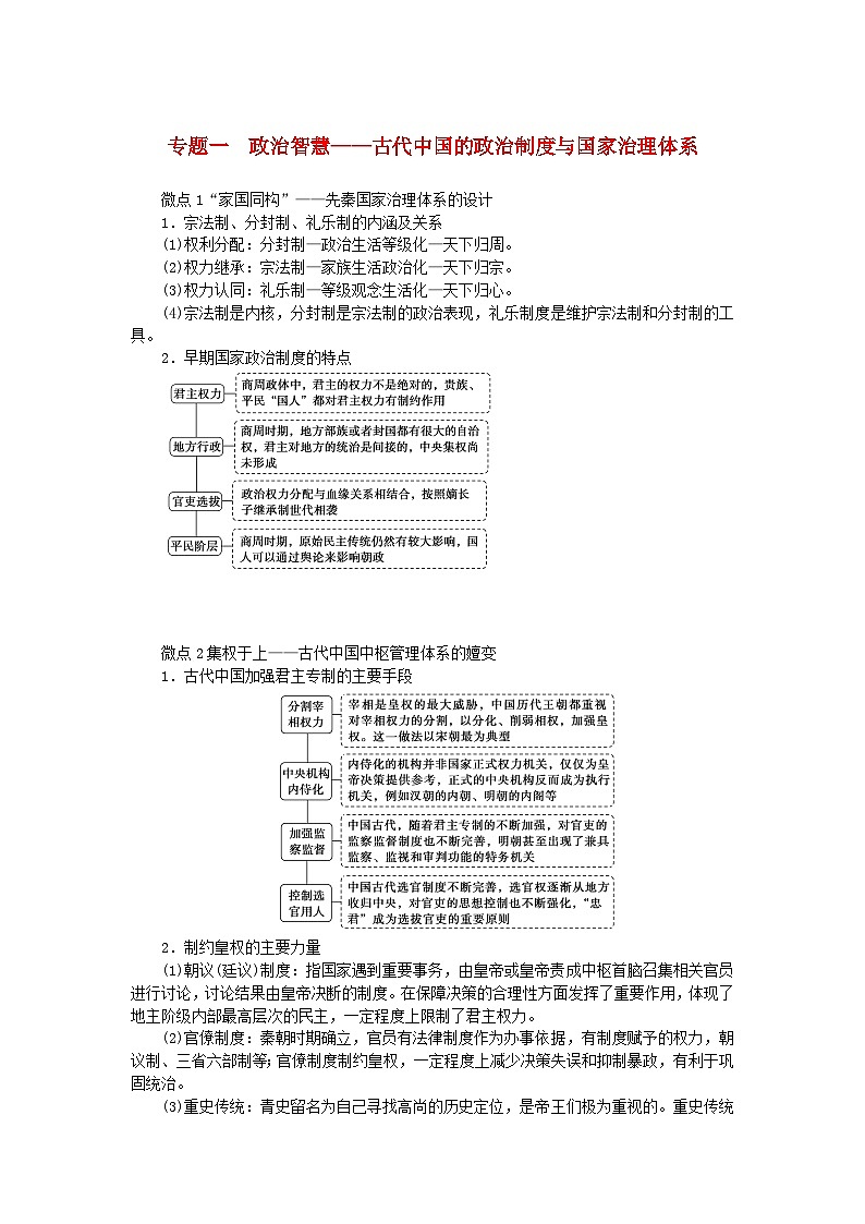 新教材通史版2024高考历史二轮专题复习第一部分第一编中国古代史步骤二专题一政治智慧__古代中国的政治制度与国家治理体系教师用书第1页