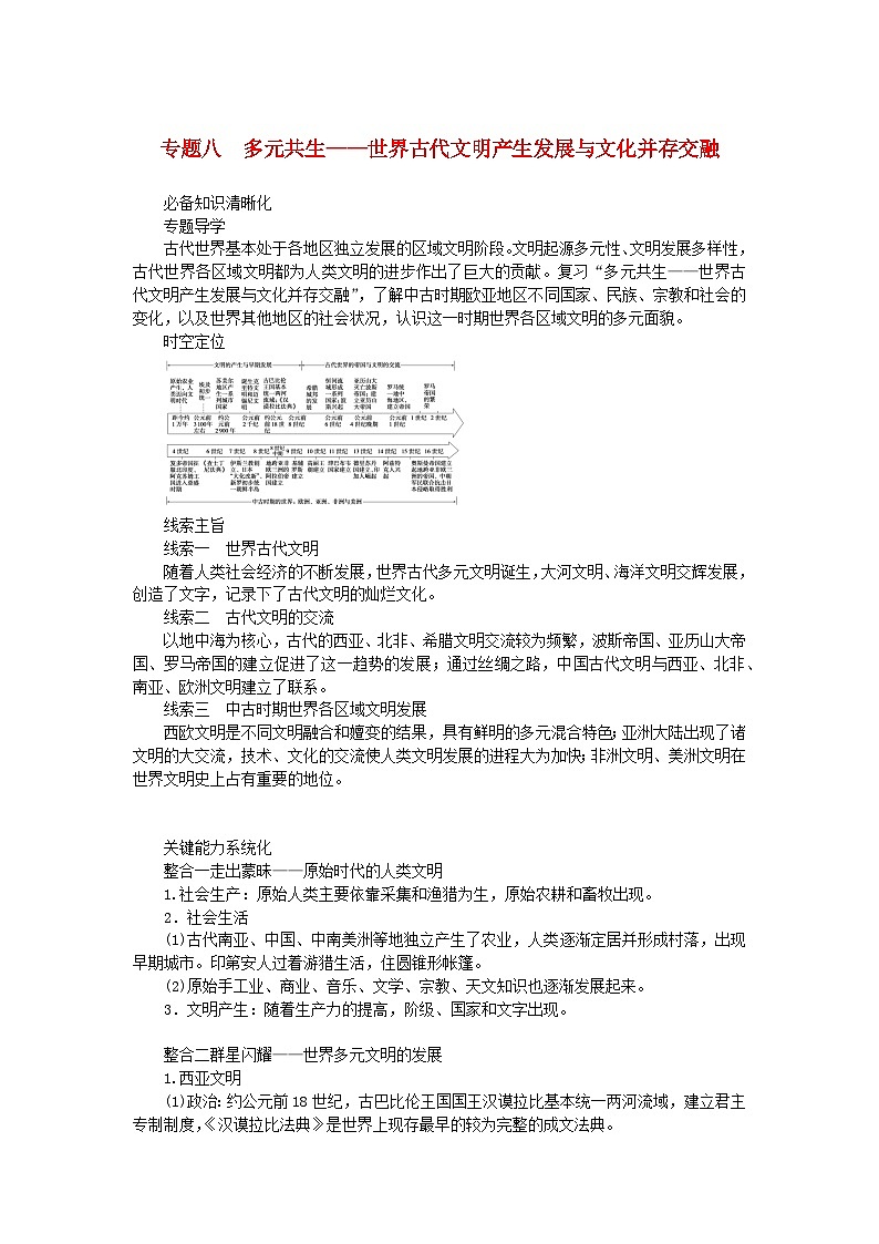 新教材专题版2024高考历史二轮专题复习第三编世界史步骤一专题八多元共生__世界古代文明产生发展与文化并存交融教师用书第1页