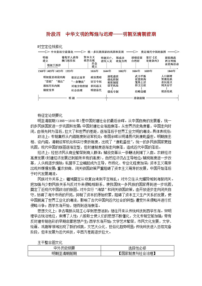 新教材专题版2024高考历史二轮专题复习第一部分第一编中国古代史步骤二阶段四中华文明的辉煌与迟滞__明朝至清朝前期教师用书第1页