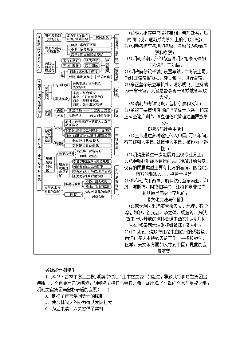 新教材专题版2024高考历史二轮专题复习第一部分第一编中国古代史步骤二阶段四中华文明的辉煌与迟滞__明朝至清朝前期教师用书第2页