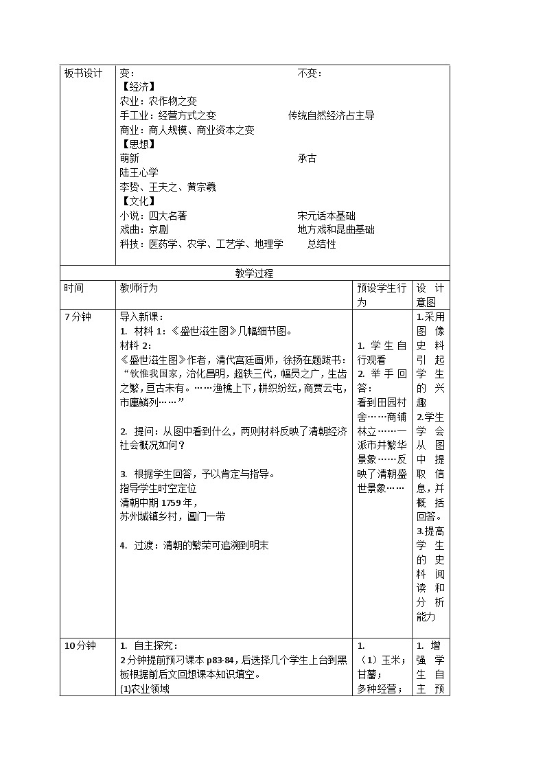 第14课 明至清中叶的经济与文化教案第2页