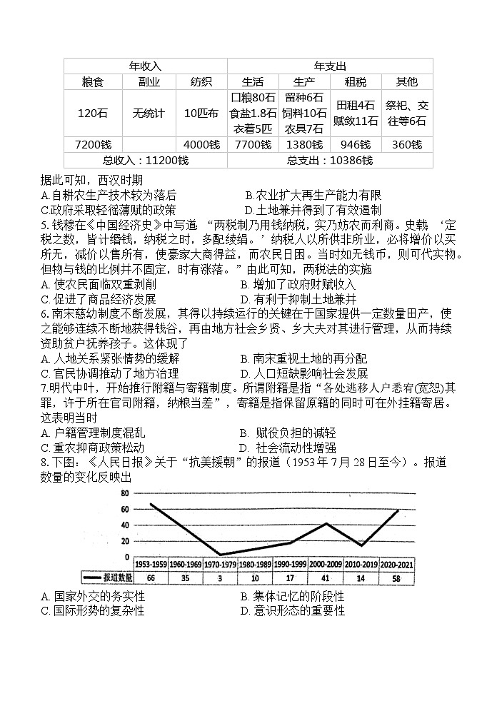 陕西省西安中学2023-2024学年高二上学期第二次综合评价历史试题（Word版附答案）第2页