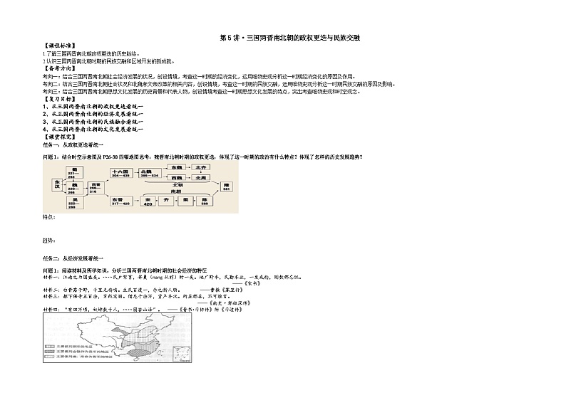 第5课 三国两晋南北朝的政权更迭与民族交融 导学案--2023-2024学年必修中外纲要01