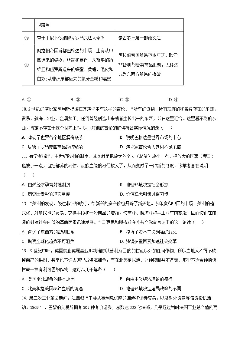精品解析：江西省丰城市第九中学2024届高三上学期第三次段考历史试题（原卷版）第3页