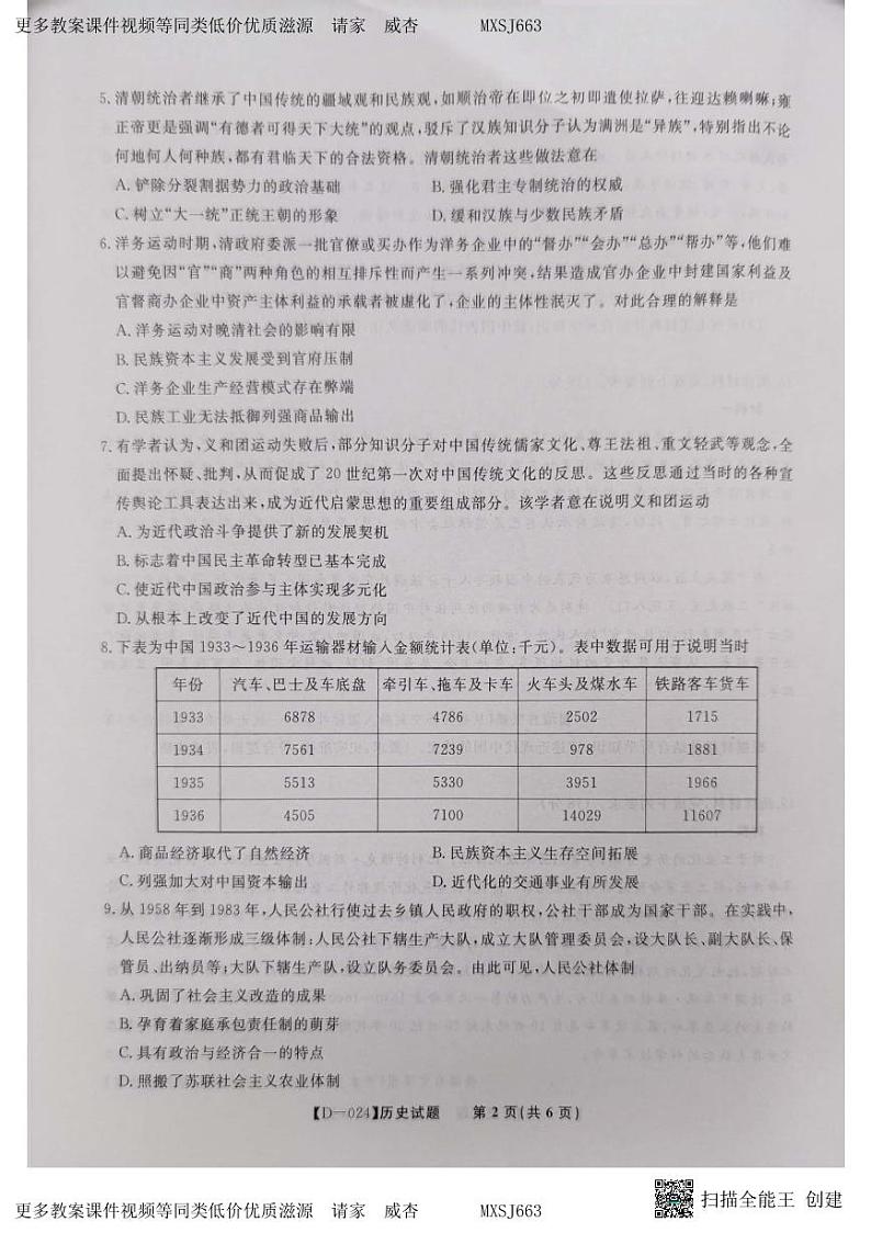 安徽省皖江名校联盟2023-2024学年高三上学期12月月考历史试题02