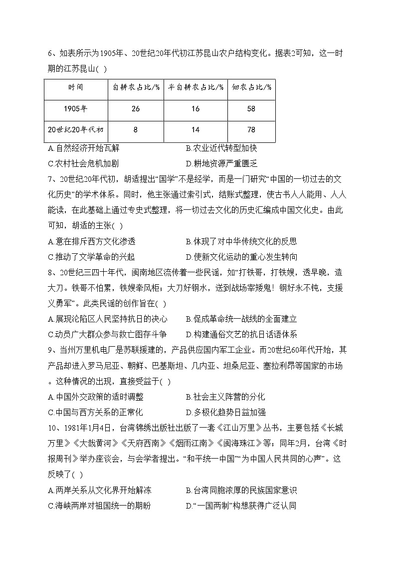 福建省部分学校2024届高三上学期12月月考历史试卷(含答案)02