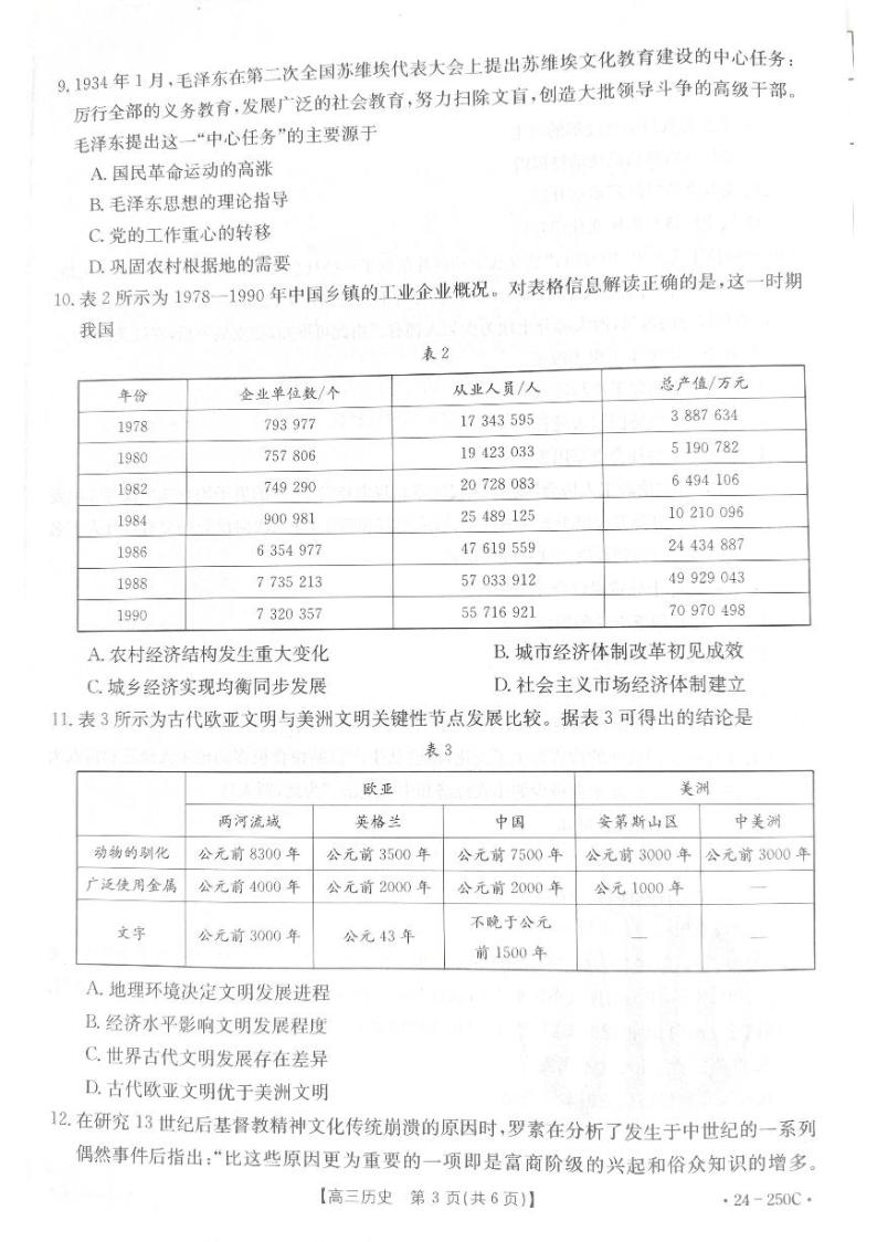 贵州省遵义市2023-2024学年高三上学期12月月考历史试题03