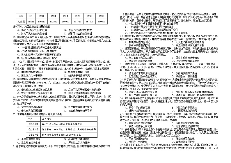 江西省吉安市第一中学2023-2024学年高二上学期周考（六）历史试卷（Word版附答案）02
