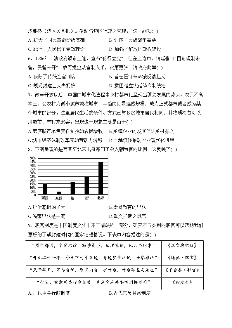 宣威市第三中学2023-2024学年高二上学期第四次月考历史试卷(含答案)第2页