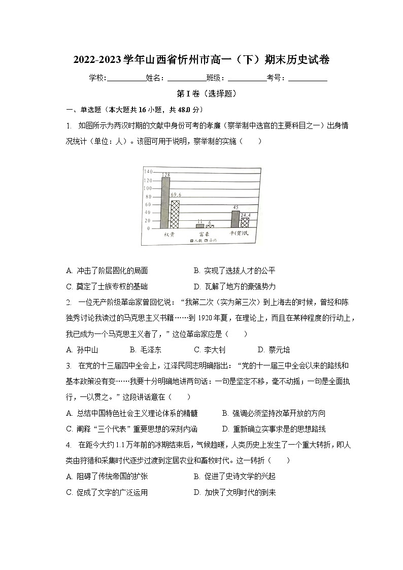 山西省忻州市2022-2023学年高一下学期期末考试历史试卷+01