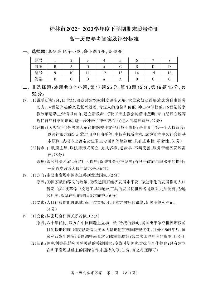 高一历史答案第1页