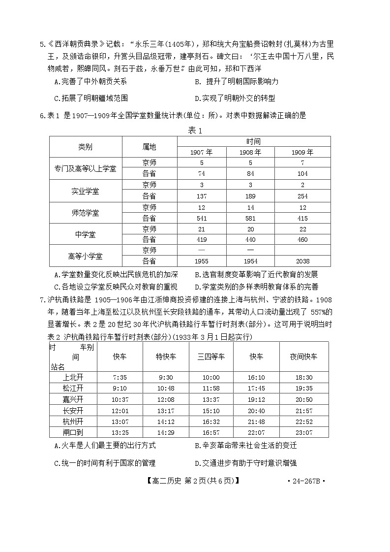 辽宁省抚顺市六校协作体2023-2024学年高二上学期期末考试历史试卷（Word版附解析）第2页