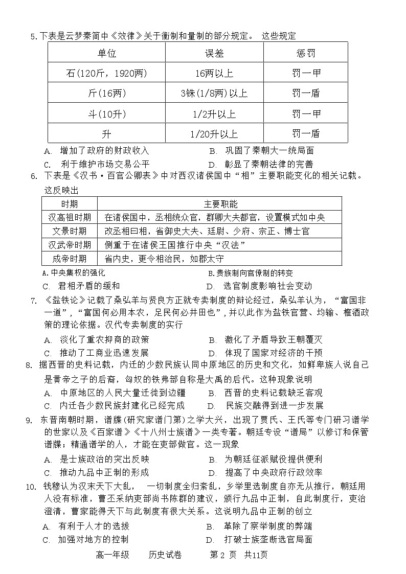 辽宁省沈阳市省重点高中五校协作体2023-2024学年高一上学期期末联考历史试题（Word版附答案）第2页