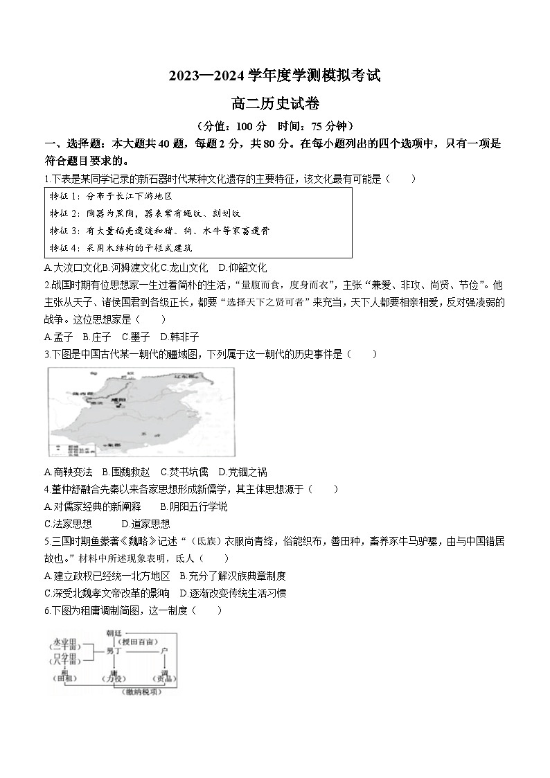 江苏省南通市、盐城市等地部分学校2023-2024学年高二上学期学测模拟考试（小高考模拟）历史试题(含答案)01