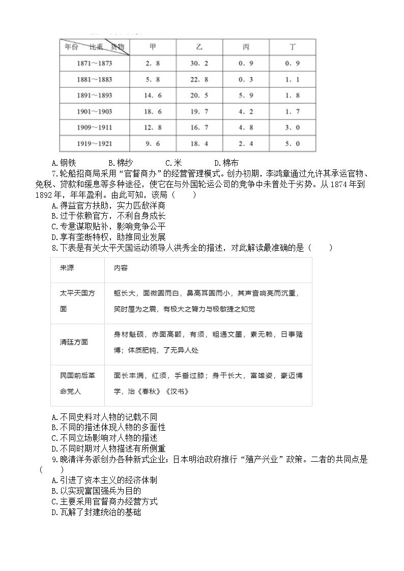 高中历史2024届高考热点重点难点题型系列练习0111（共32道模拟选择题，附参考答案和解析）02