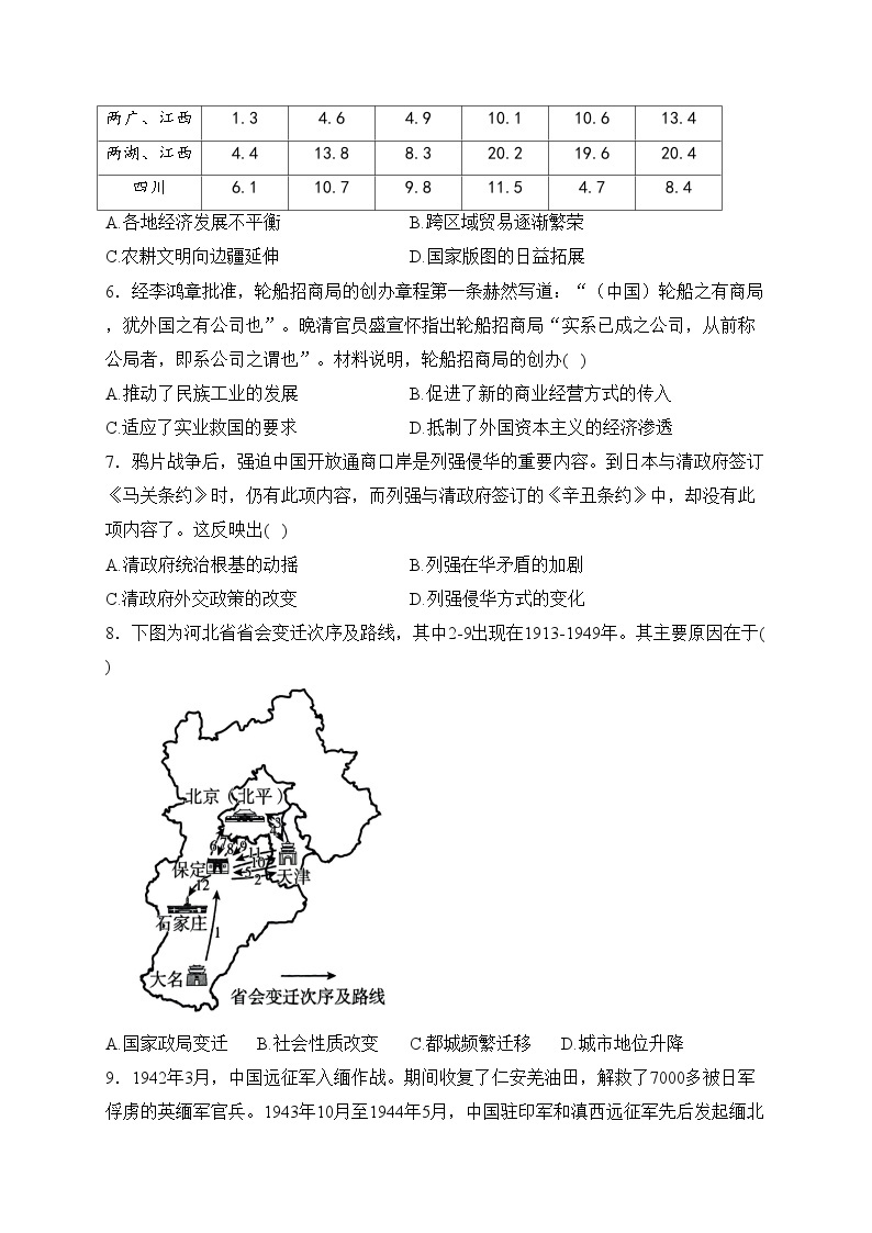 河北省部分重点高中2024届高三上学期期中考试历史试卷(含答案)02