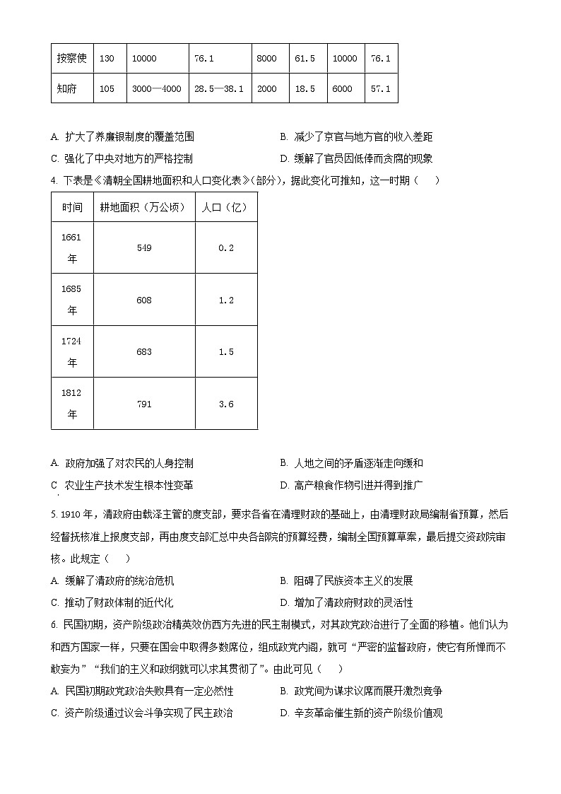 安徽省宿州市2023-2024学年高三第三次调研考试历史试题（解析版）02