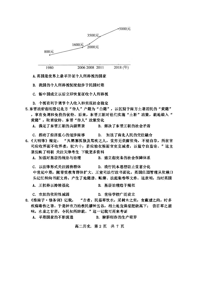 2024天津红桥区高二上学期末考试历史含答案02