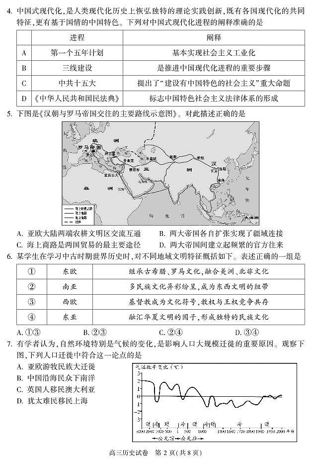 2024北京朝阳高三（上）期末历史试题及答案第2页