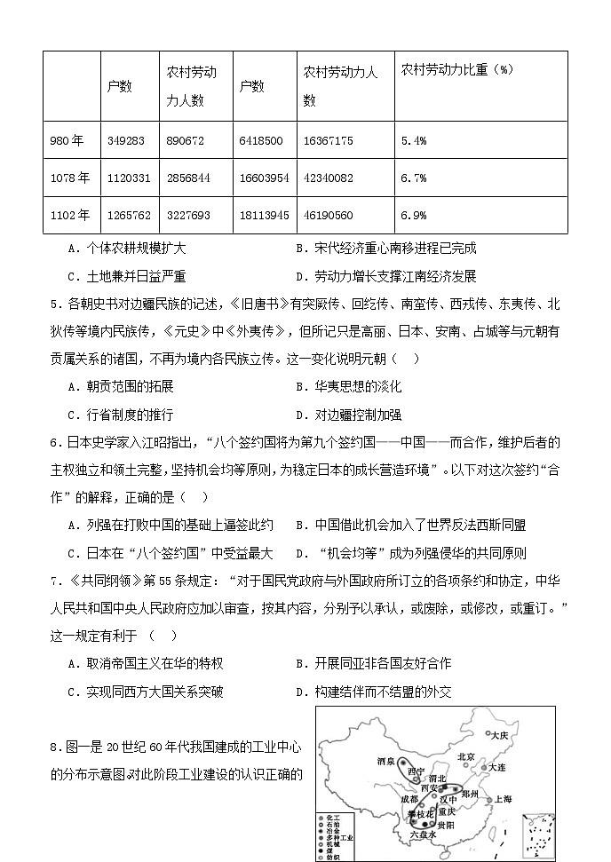 2024天津市八所重点学校高三上学期期末联考试题历史含答案02