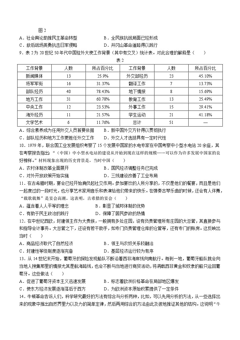 河北省2023-2024学年高三上学期1月期末质量检测考试历史试题(无答案)第3页