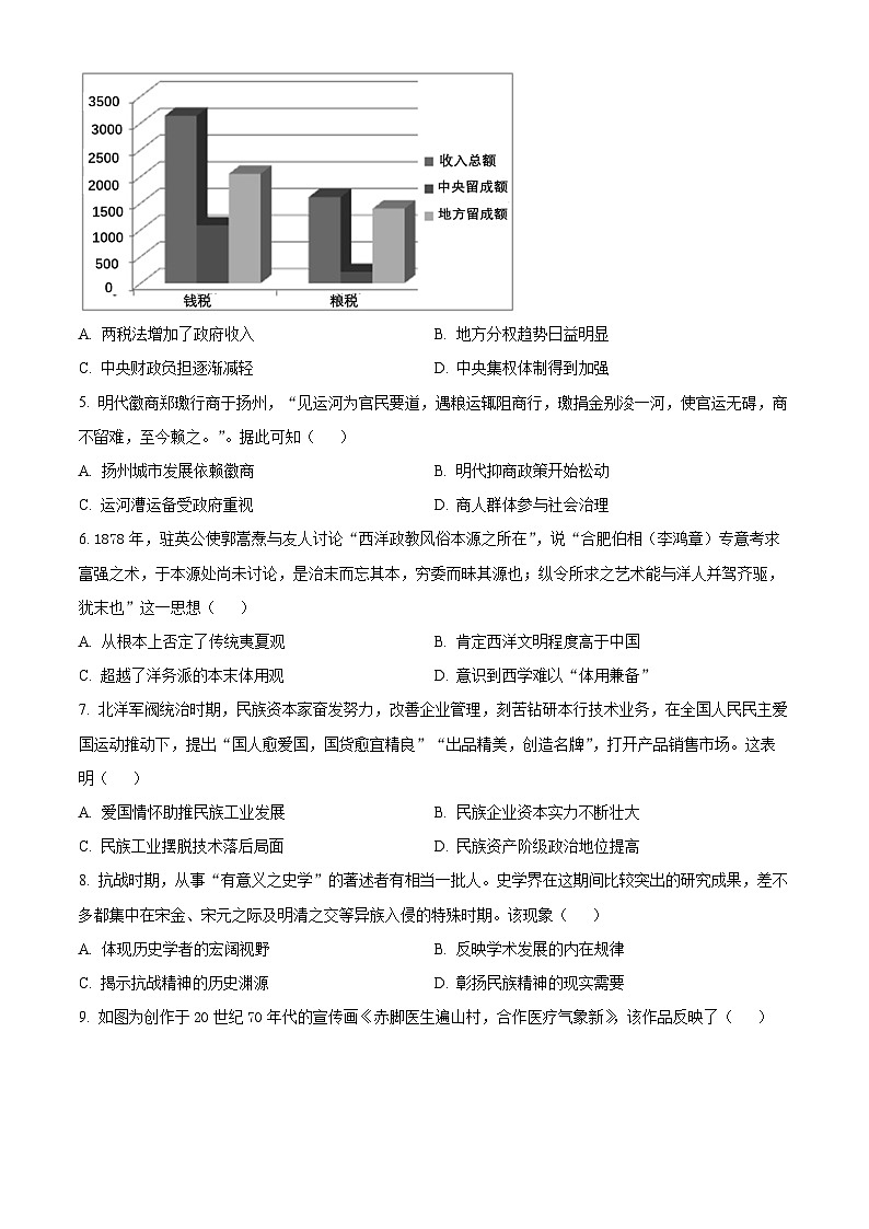 2024扬州高三上学期1月期末考试历史含解析02