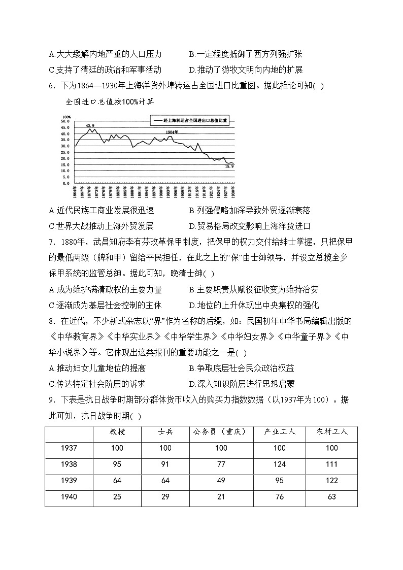 湖北省高中名校联盟2024届高三上学期期中（第二次联测）考试历史试卷(含答案)02