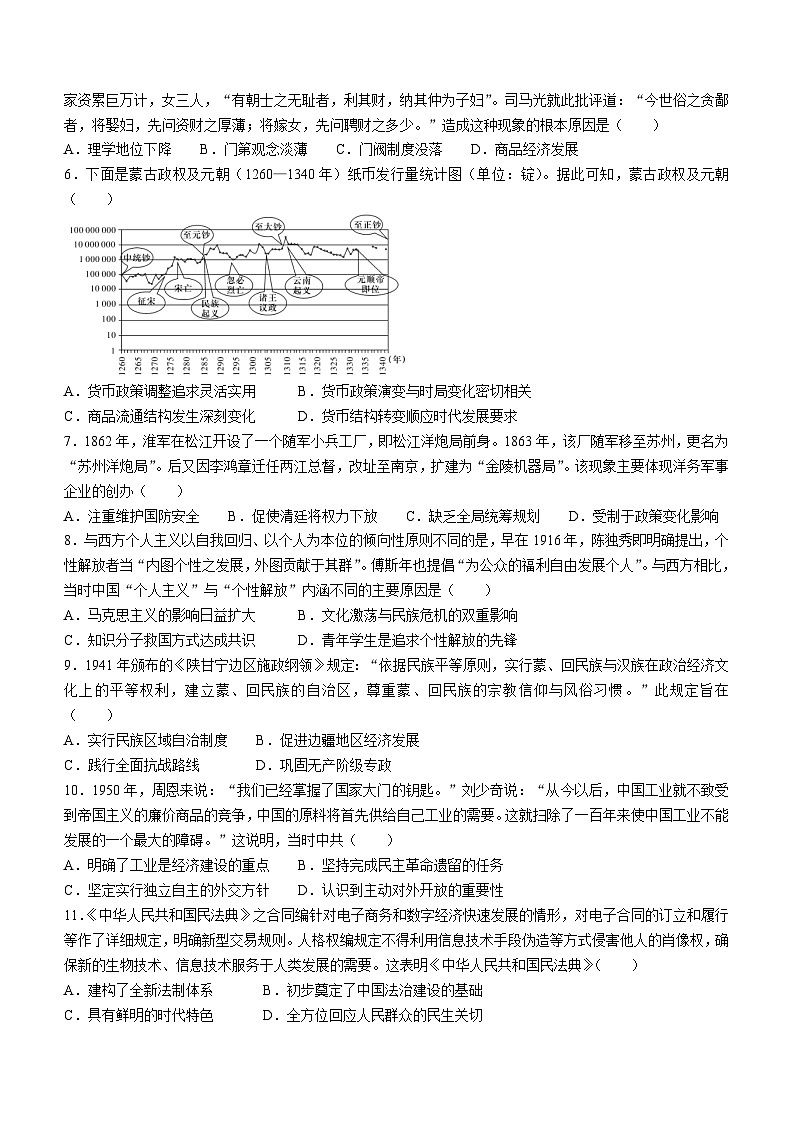 2024长沙长郡中学高二上学期期末考试历史含解析第2页