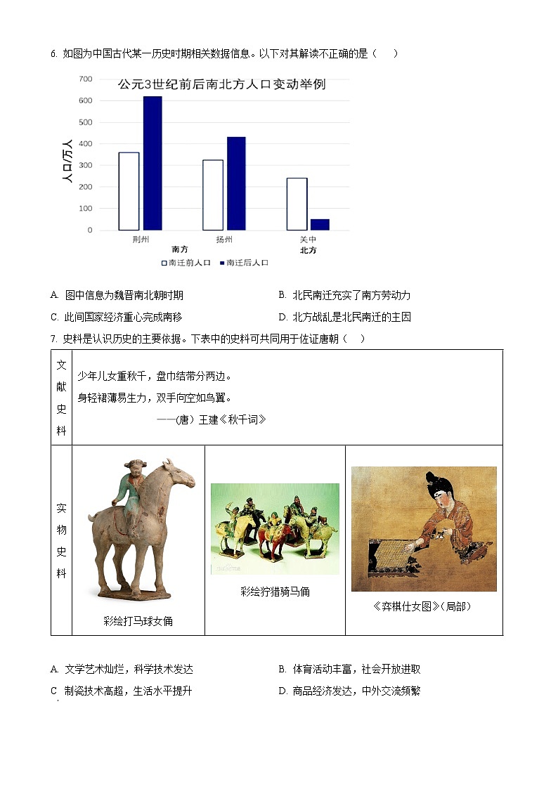 江苏省南京师范大学附属中学2023-2024学年高一上学期1月期末考试历史试题（Word版附解析）第2页