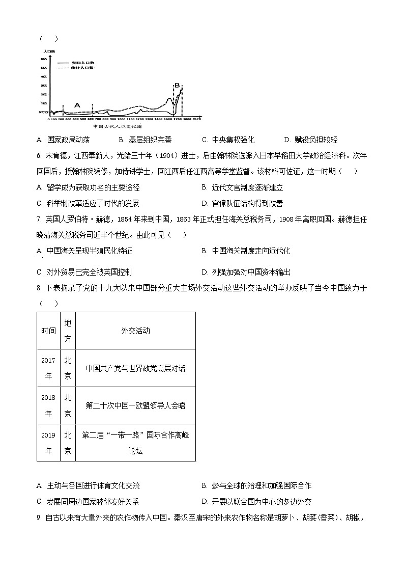江西省上饶市2023-2024学年高二上学期期末教学质量测试历史试卷（原卷版）第2页