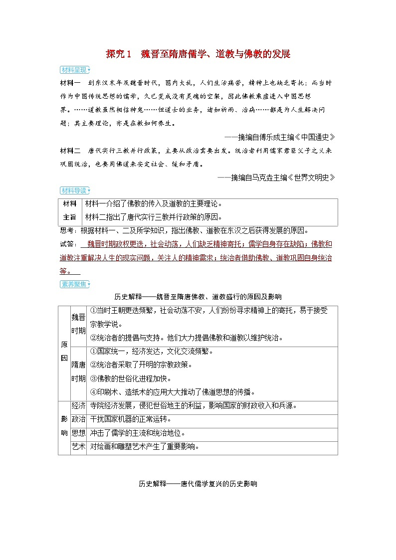 备考2024届高考历史一轮复习素养练习第二单元三国两晋南北朝的民族交融与隋唐统一多民族封建国家的发展第7讲三国至隋唐的文化第1页