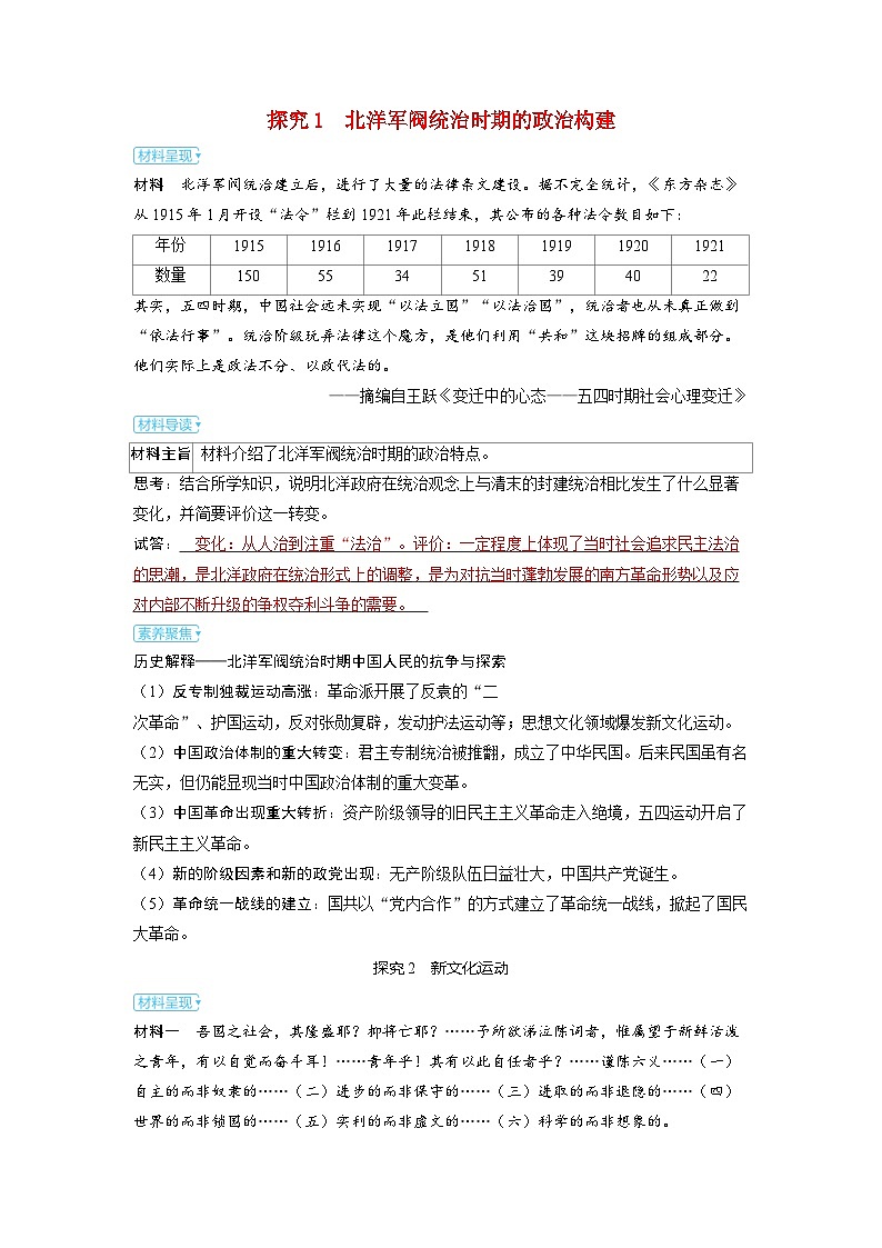 备考2024届高考历史一轮复习素养练习第六单元辛亥革命与中华民国的建立第15讲北洋军阀统治时期的政治经济与文化01