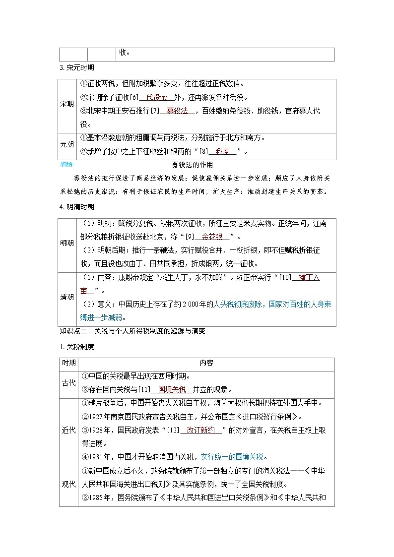 备考2024届高考历史一轮复习讲义第十八单元货币与赋税制度第48讲中国赋税制度的演变02