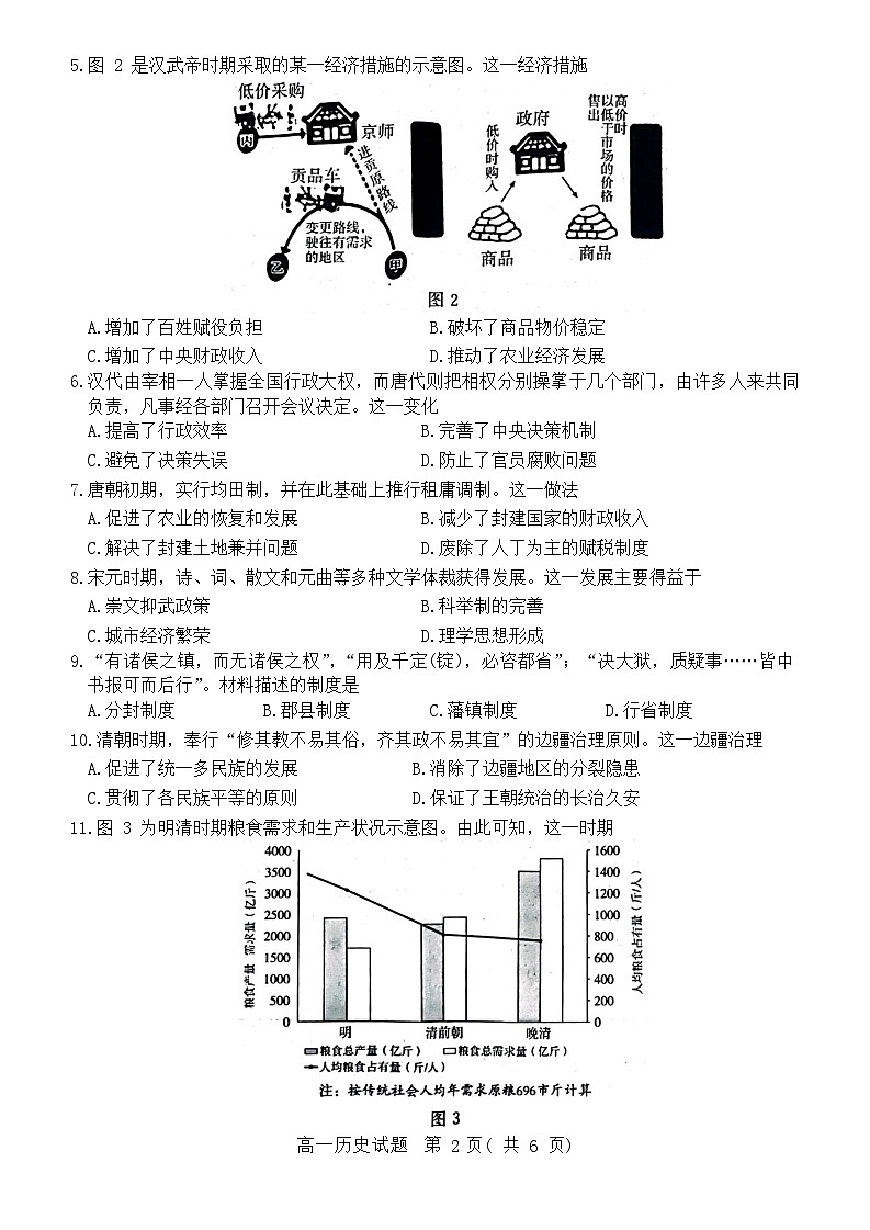 山东省济宁市2023-2024学年高一上学期期末考试历史试题第2页