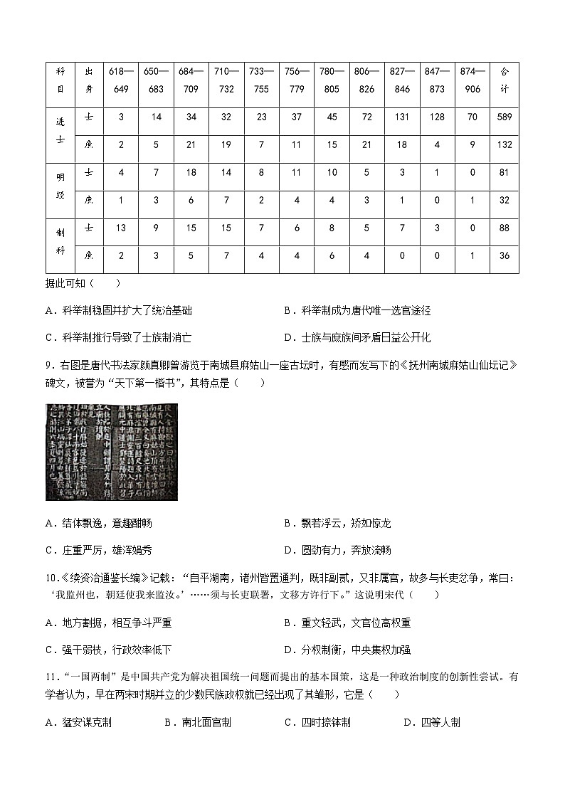 2023-2024学年湖南省长郡中学等名校联考联合体第一学期高一期中考试历史试题含答案第3页