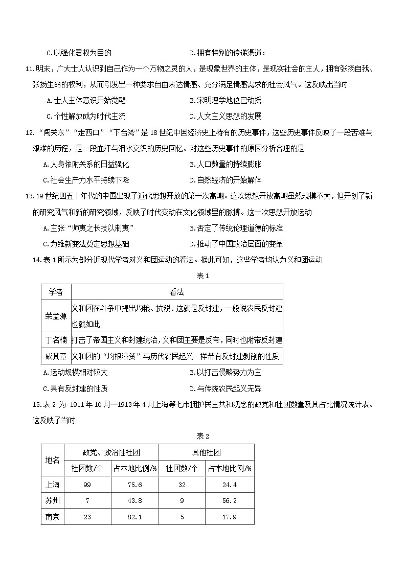 2023-2024学年山东省青岛二中等跨地市多校联考第一学期高一12月月考（选课走班调考）历史试题含答案03