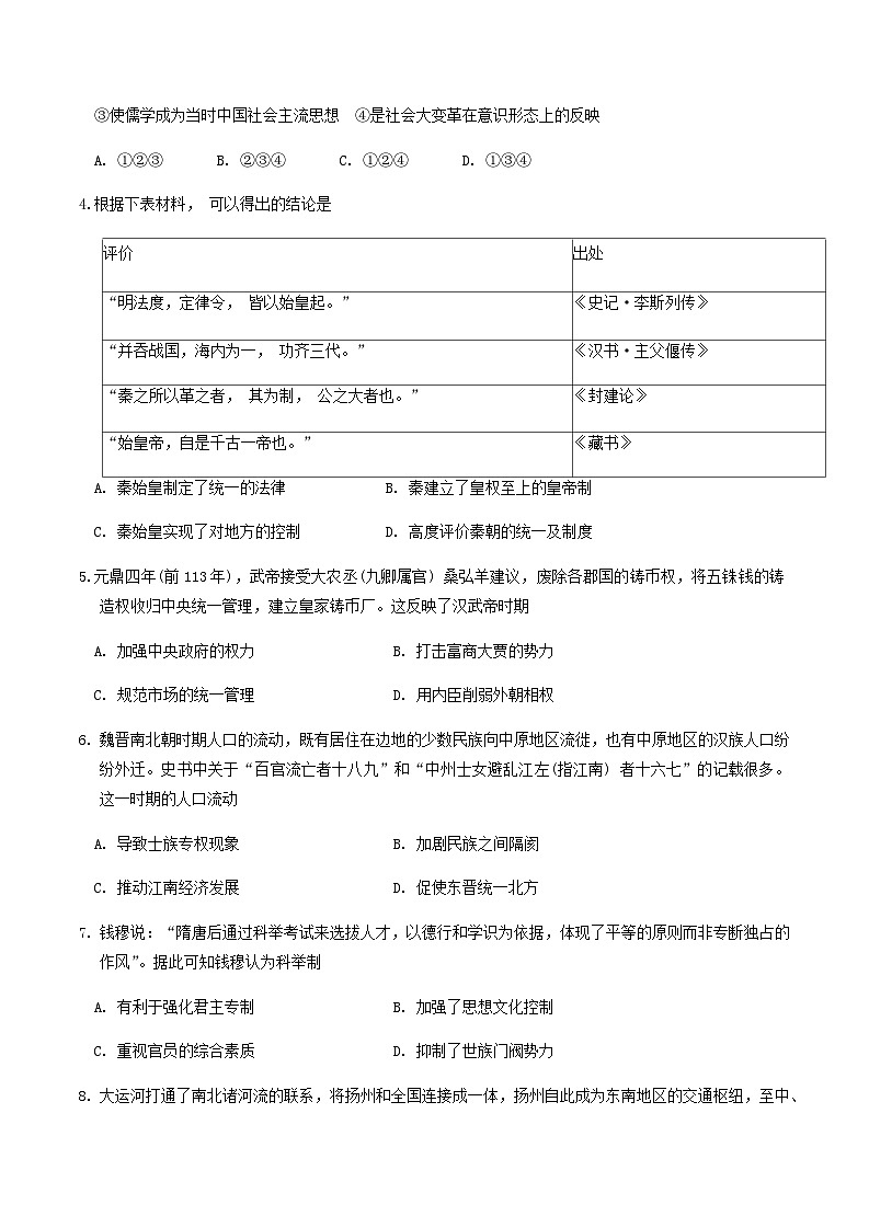 2023-2024学年内蒙古自治区赤峰市红山区第一学期高一期末考试历史试题含答案02