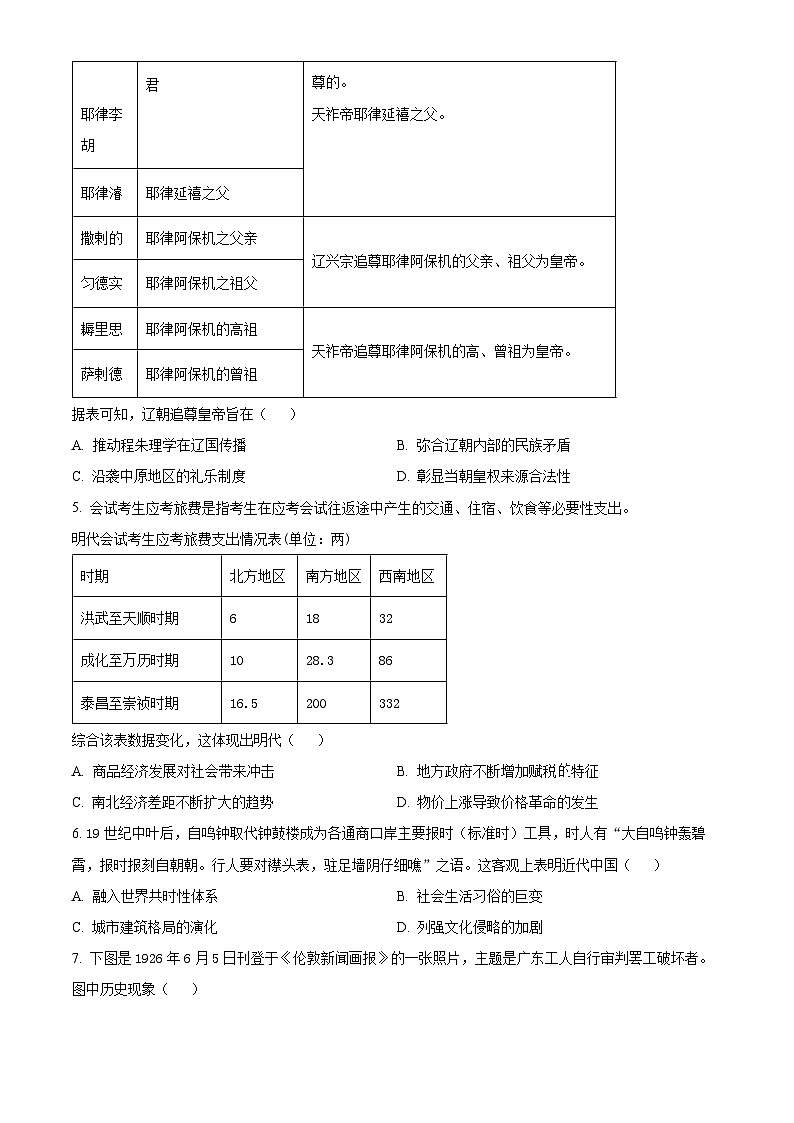 福建省漳州市2024届高三上学期第二次质量检测历史试卷（Word版含解析）02