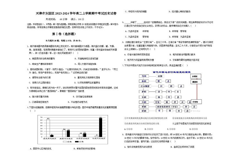 2023-2024学年天津市东丽区高二上学期期中考试历史试题含答案01