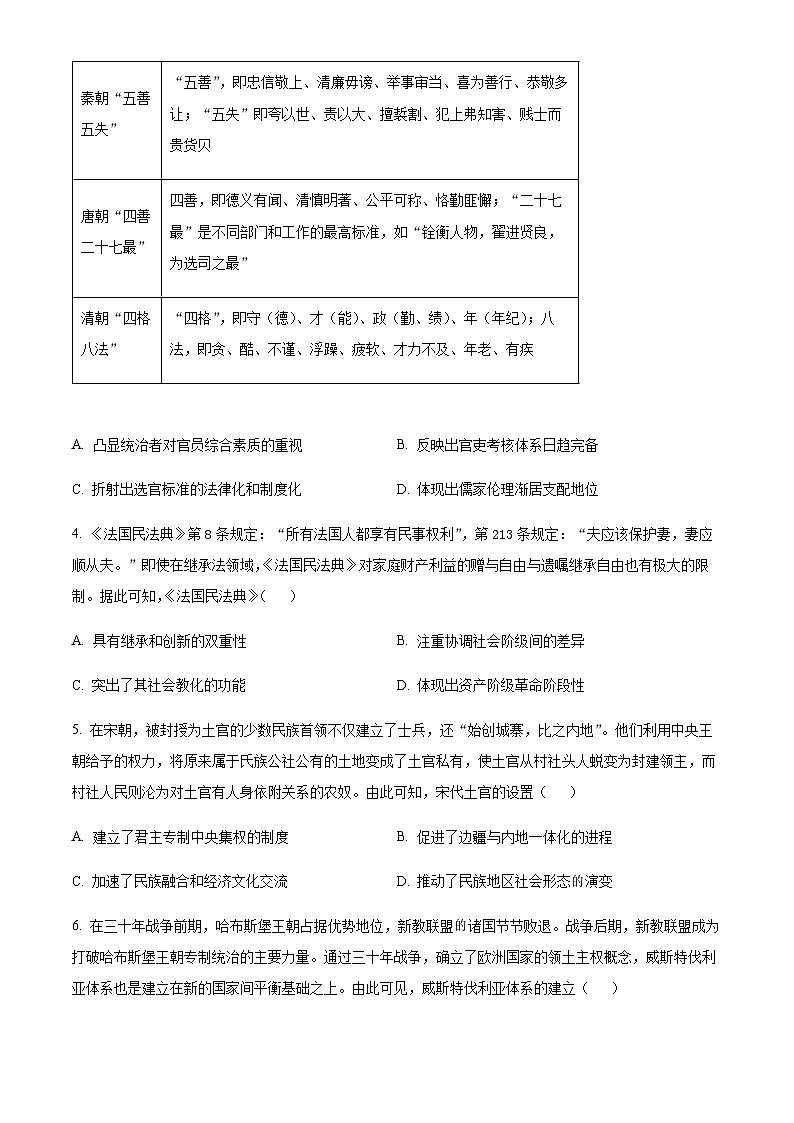 2023-2024学年陕西省榆林市第一中学等五校联考高二上学期12月月考试题历史解析版02