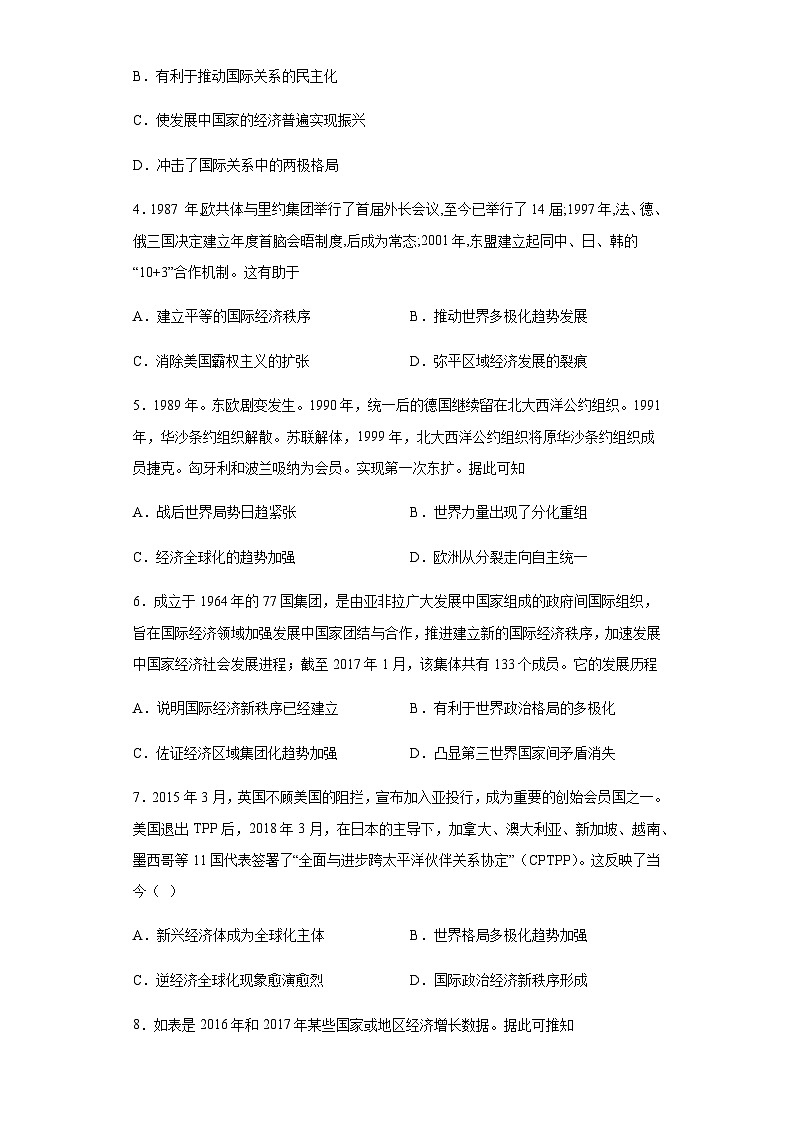 专题十九当代世界的发展小题狂练 2024届高考历史二轮复习专题（含解析）02