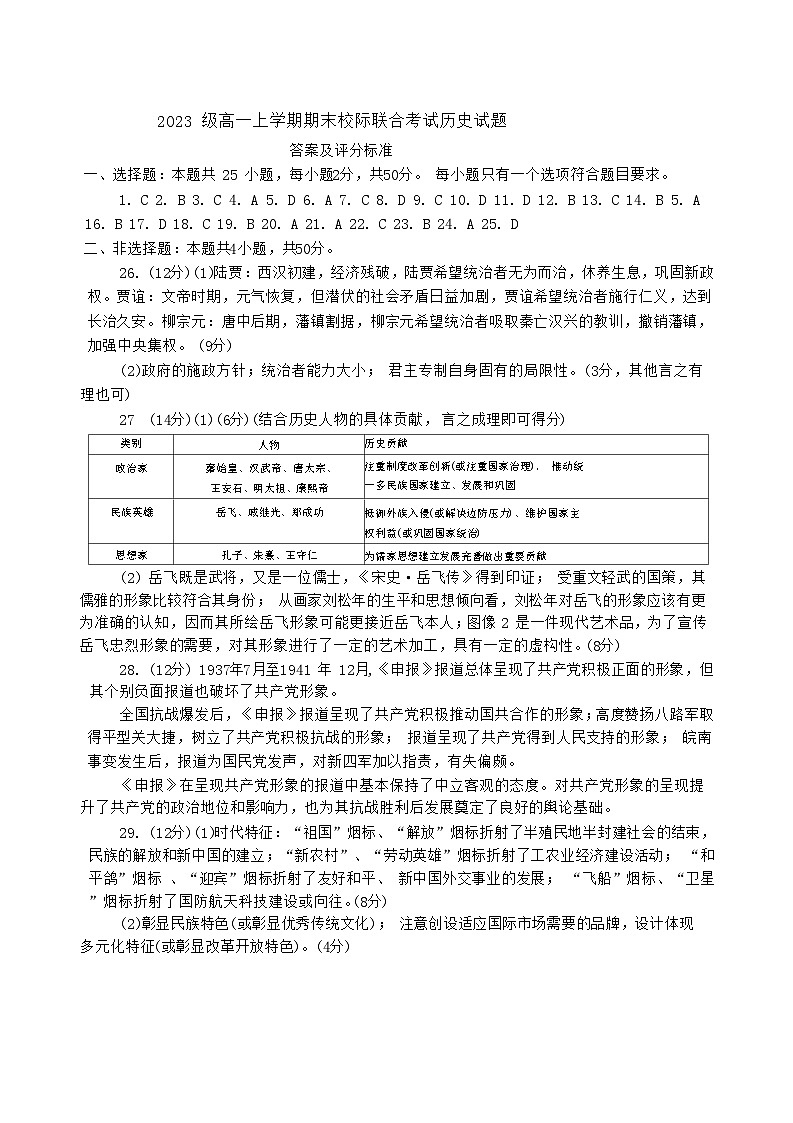 山东省日照市2023-2024学年高一上学期期末校际联合考试历史试题01