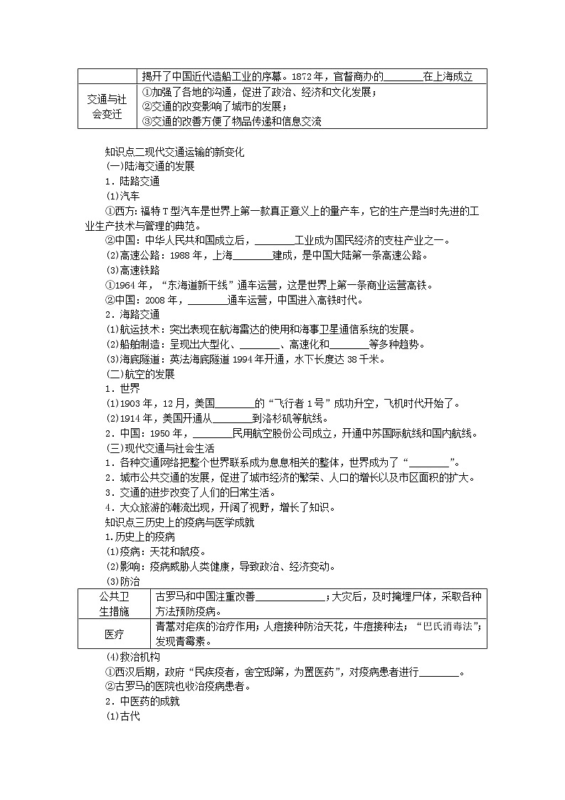2024版新教材高考历史全程一轮总复习第四编选择性必修第十四单元经济与社会生活课题49交通与社会变迁和医疗与公共卫生学生用书第2页