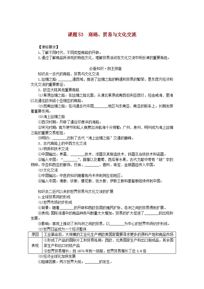 2024版新教材高考历史全程一轮总复习第四编选择性必修第十五单元文化交流与传播课题53商路贸易与文化交流学生用书第1页