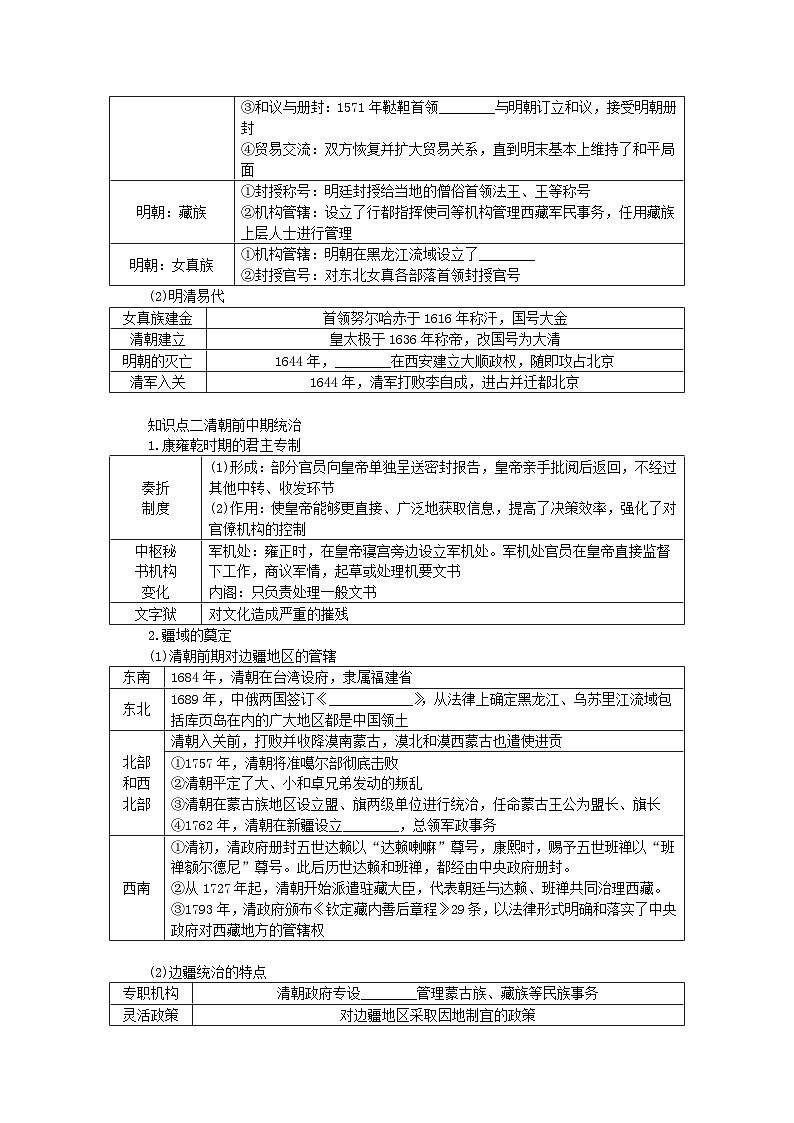 2024版新教材高考历史全程一轮总复习第一编中国古代史第四单元明清中国版图的奠定与面临的挑战课题11从明朝建立至清朝前中期的统治学生用书02