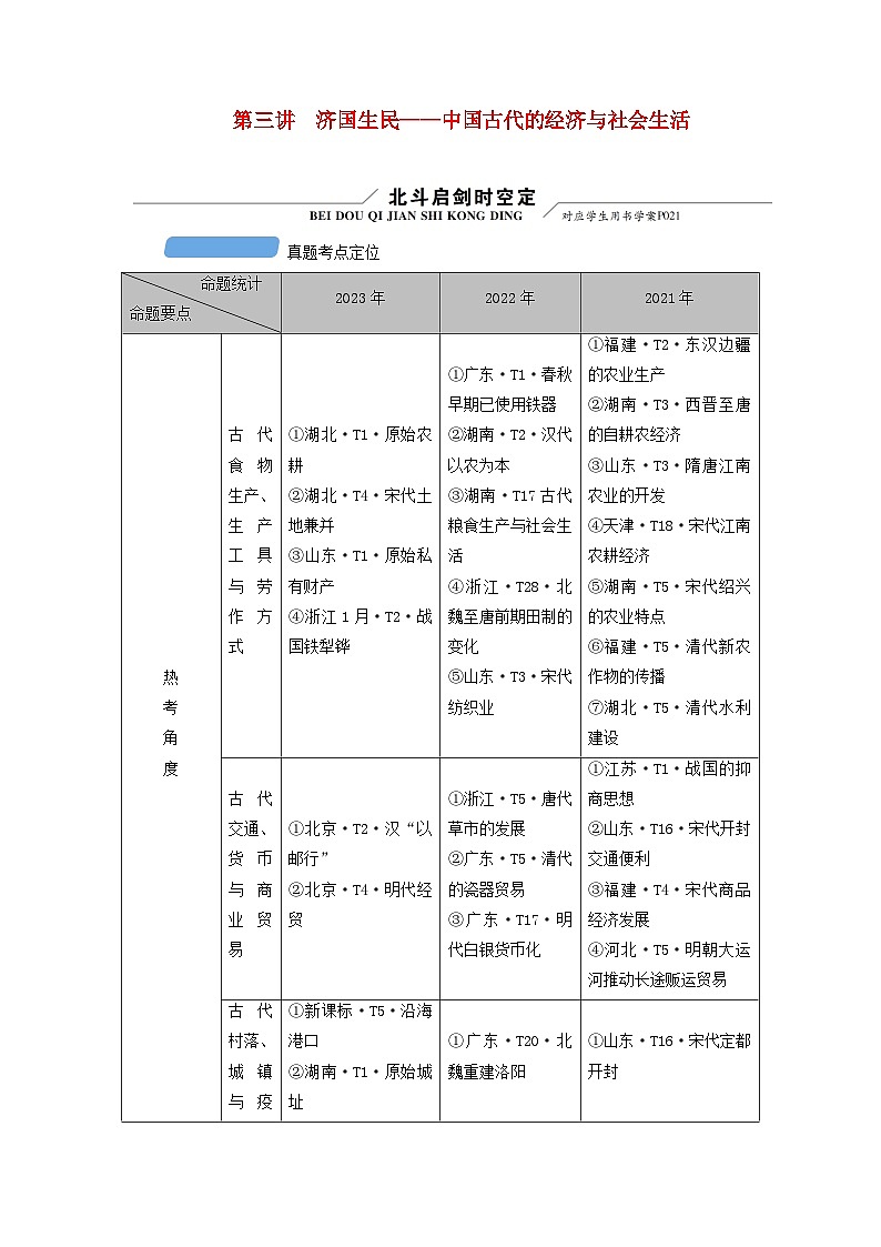 新教材适用2024版高考历史二轮总复习模块1第1编中国古代史第3讲济国生民__中国古代的经济与社会生活点向一中国古代农业发展及经济重心的转移教师用书01