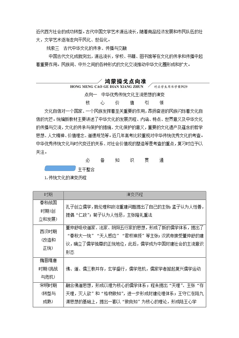 新教材适用2024版高考历史二轮总复习模块1第1编中国古代史第4讲思国忧民__中国古代的优秀传统文化点向一中华优秀传统文化主流思想的演变教师用书03