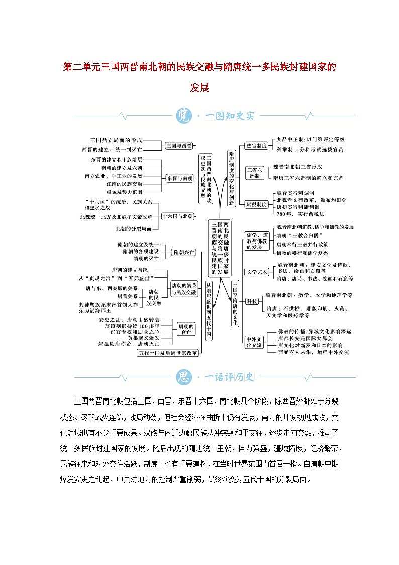 2022_2023学年新教材高中历史第二单元三国两晋南北朝的民族交融与隋唐统一多民族封建国家的发展第5课三国两晋南北朝的政权更迭与民族交融学案部编版必修中外历史纲要上第1页