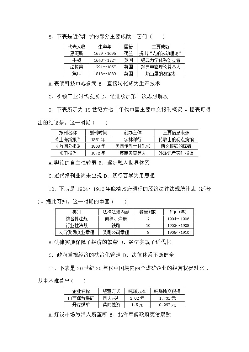 高考历史二轮专项分层特训卷第二部分题型快攻练02数据表格型选择题第3页