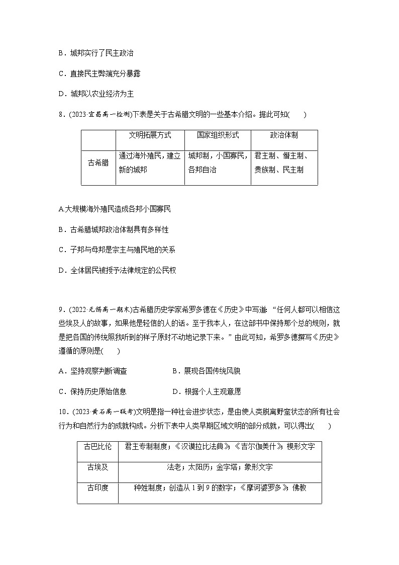 第一单元 训练1   文明的产生与早期发展（含答案）—2024春高中部编版中外历史纲要下第3页